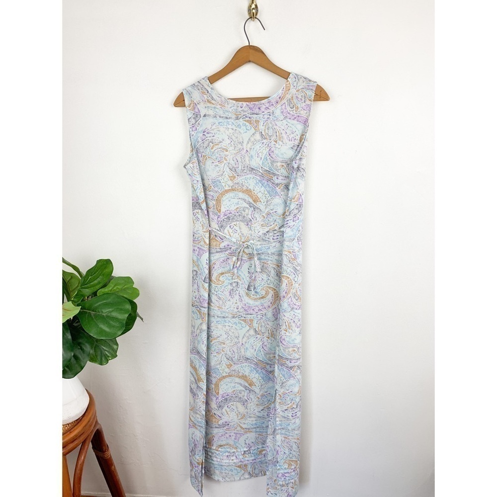Vintage 90s Sag Harbor Pastel Eclectic Swirl Tie Back Maxi Dress Sz 8 - Picture 2 of 5